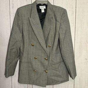 Pendleton Double Breasted Gold Button Black White Plaid Wool Blazer Size 14